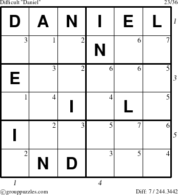 The grouppuzzles.com Difficult Daniel puzzle for , suitable for printing, with all 7 steps marked