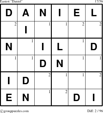 The grouppuzzles.com Easiest Daniel puzzle for  with the first 2 steps marked