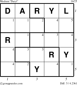 The grouppuzzles.com Medium Daryl puzzle for , suitable for printing, with all 5 steps marked