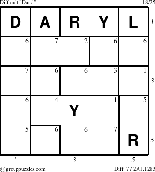 The grouppuzzles.com Difficult Daryl puzzle for , suitable for printing, with all 7 steps marked