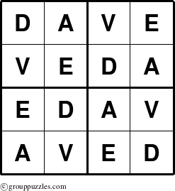 The grouppuzzles.com Answer grid for the Dave puzzle for 
