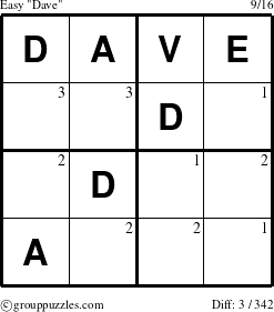 The grouppuzzles.com Easy Dave puzzle for  with the first 3 steps marked