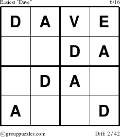 The grouppuzzles.com Easiest Dave puzzle for 