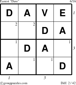 The grouppuzzles.com Easiest Dave puzzle for  with all 2 steps marked