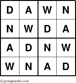 The grouppuzzles.com Answer grid for the Dawn puzzle for 