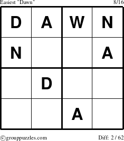 The grouppuzzles.com Easiest Dawn puzzle for 