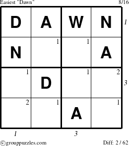 The grouppuzzles.com Easiest Dawn puzzle for  with all 2 steps marked