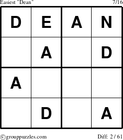 The grouppuzzles.com Easiest Dean puzzle for 