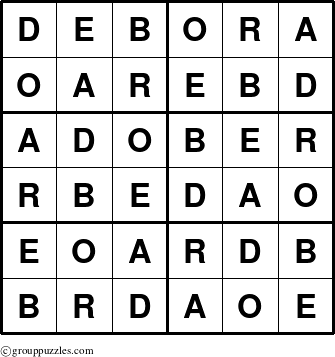 The grouppuzzles.com Answer grid for the Debora puzzle for 