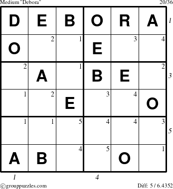 The grouppuzzles.com Medium Debora puzzle for , suitable for printing, with all 5 steps marked