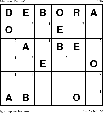 The grouppuzzles.com Medium Debora puzzle for  with the first 3 steps marked