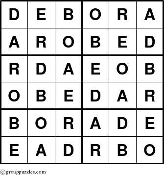 The grouppuzzles.com Answer grid for the Debora puzzle for 