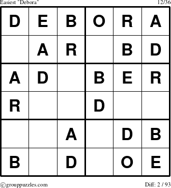 The grouppuzzles.com Easiest Debora puzzle for 