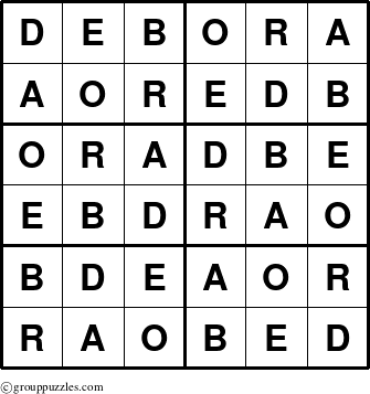 The grouppuzzles.com Answer grid for the Debora puzzle for 