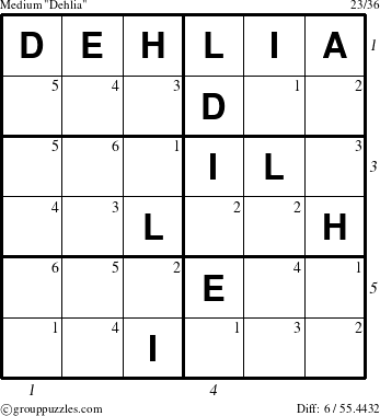 The grouppuzzles.com Medium Dehlia puzzle for , suitable for printing, with all 6 steps marked