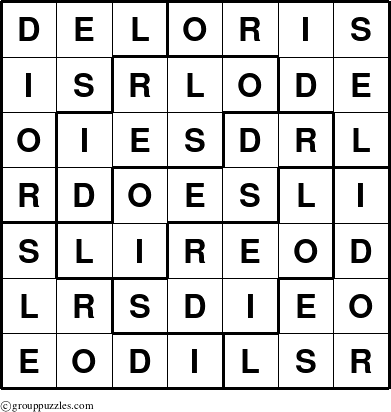 The grouppuzzles.com Answer grid for the Deloris puzzle for 