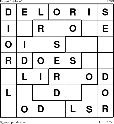 The grouppuzzles.com Easiest Deloris puzzle for 