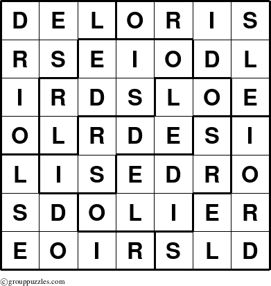The grouppuzzles.com Answer grid for the Deloris puzzle for 