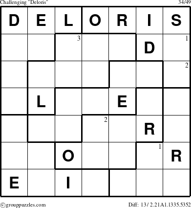The grouppuzzles.com Challenging Deloris puzzle for  with the first 3 steps marked