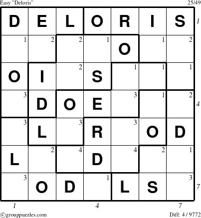 The grouppuzzles.com Easy Deloris puzzle for  with all 4 steps marked