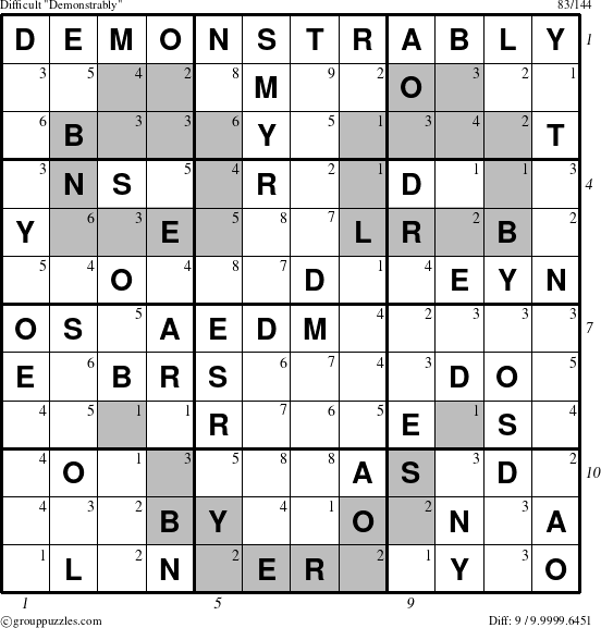 The grouppuzzles.com Difficult Demonstrably puzzle for  with all 9 steps marked