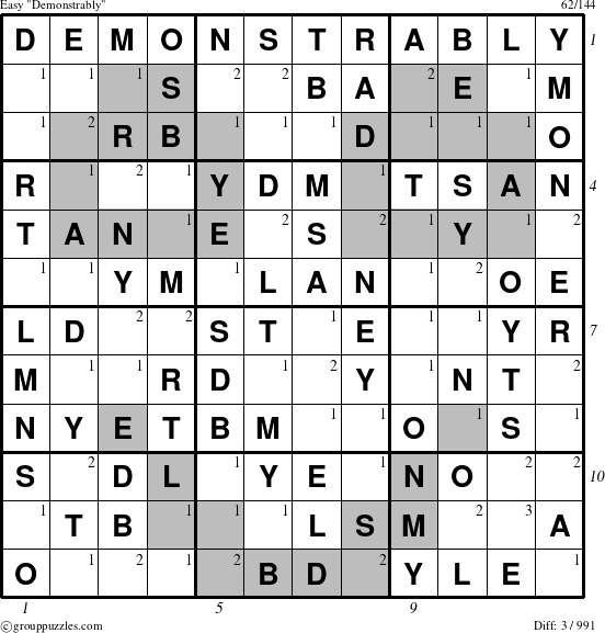 The grouppuzzles.com Easy Demonstrably puzzle for , suitable for printing, with all 3 steps marked