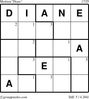 The grouppuzzles.com Medium Diane puzzle for  with the first 3 steps marked