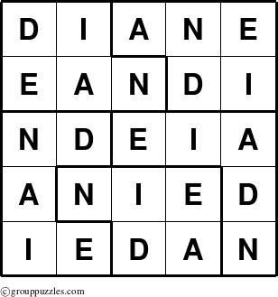 The grouppuzzles.com Answer grid for the Diane puzzle for 
