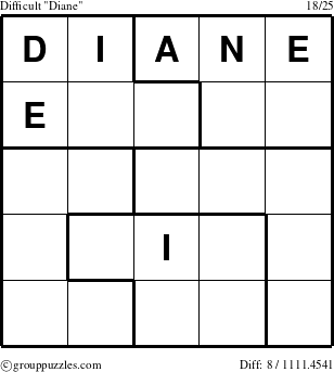 The grouppuzzles.com Difficult Diane puzzle for 