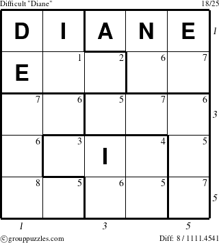 The grouppuzzles.com Difficult Diane puzzle for  with all 8 steps marked