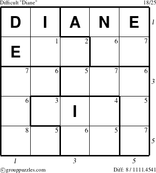 The grouppuzzles.com Difficult Diane puzzle for , suitable for printing, with all 8 steps marked