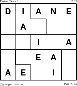 The grouppuzzles.com Easiest Diane puzzle for 