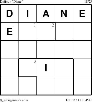 The grouppuzzles.com Difficult Diane puzzle for  with the first 3 steps marked
