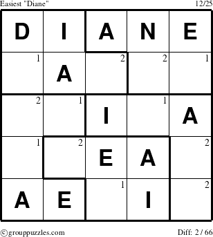 The grouppuzzles.com Easiest Diane puzzle for  with the first 2 steps marked
