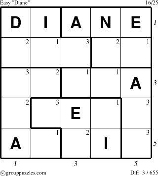 The grouppuzzles.com Easy Diane puzzle for  with all 3 steps marked
