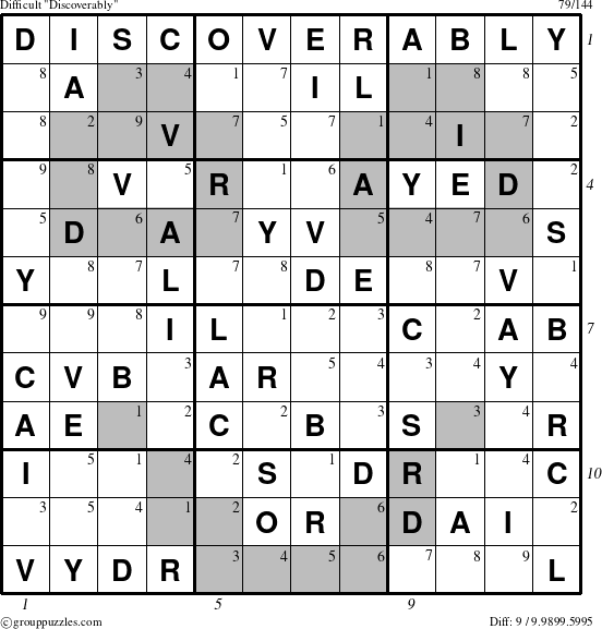 The grouppuzzles.com Difficult Discoverably puzzle for , suitable for printing, with all 9 steps marked