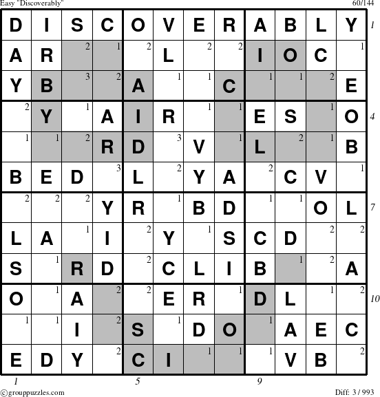 The grouppuzzles.com Easy Discoverably puzzle for  with all 3 steps marked