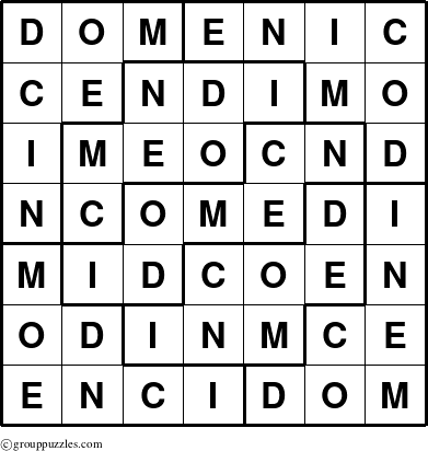 The grouppuzzles.com Answer grid for the Domenic puzzle for 