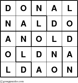 The grouppuzzles.com Answer grid for the Donal puzzle for 