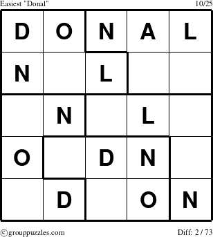 The grouppuzzles.com Easiest Donal puzzle for 