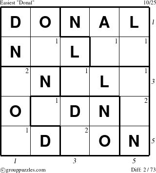 The grouppuzzles.com Easiest Donal puzzle for  with all 2 steps marked