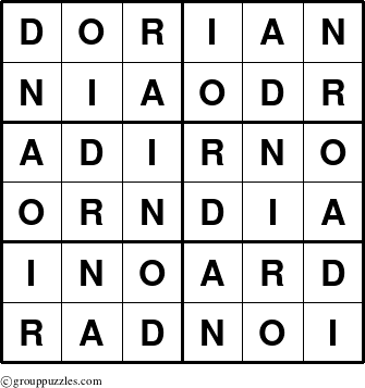 The grouppuzzles.com Answer grid for the Dorian puzzle for 