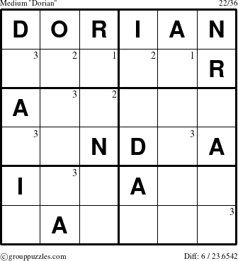 The grouppuzzles.com Medium Dorian puzzle for  with the first 3 steps marked