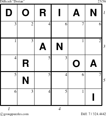 The grouppuzzles.com Difficult Dorian puzzle for , suitable for printing, with all 7 steps marked