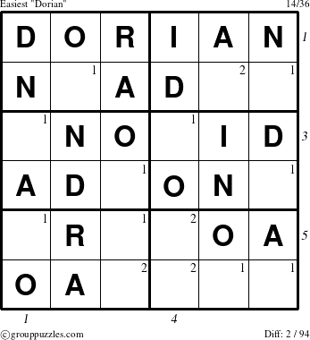 The grouppuzzles.com Easiest Dorian puzzle for  with all 2 steps marked