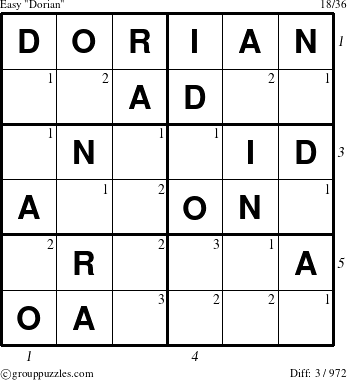 The grouppuzzles.com Easy Dorian puzzle for  with all 3 steps marked
