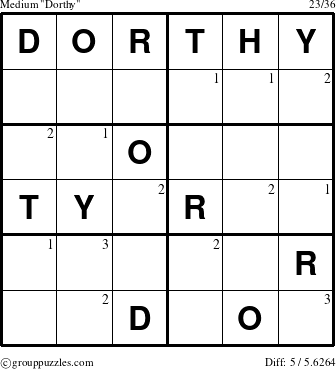 The grouppuzzles.com Medium Dorthy puzzle for  with the first 3 steps marked
