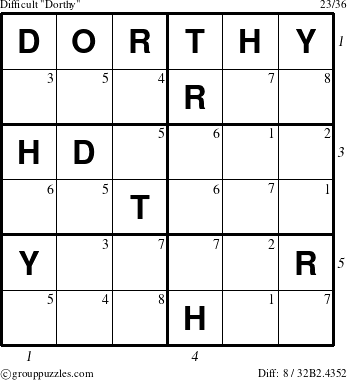 The grouppuzzles.com Difficult Dorthy puzzle for , suitable for printing, with all 8 steps marked