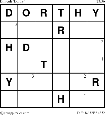 The grouppuzzles.com Difficult Dorthy puzzle for  with the first 3 steps marked