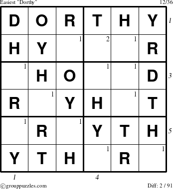 The grouppuzzles.com Easiest Dorthy puzzle for  with all 2 steps marked